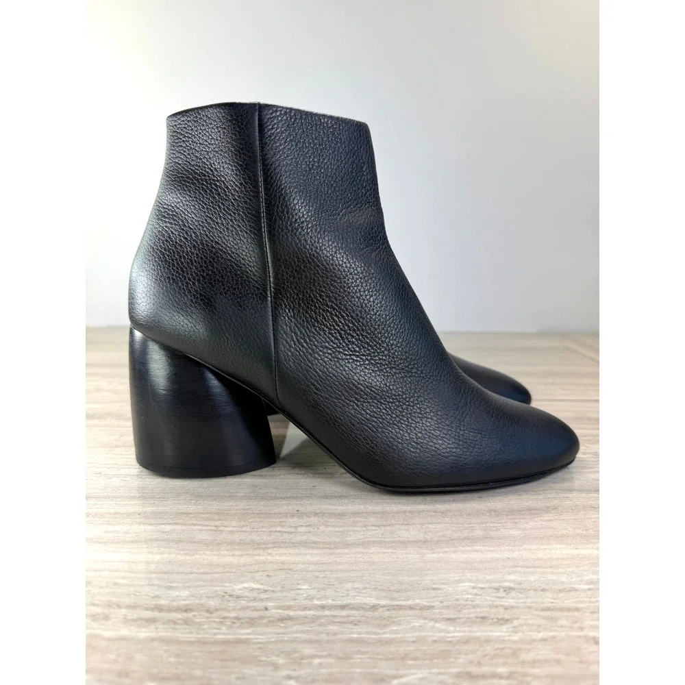COS Leather Sock Boots Cylinder Heel Black Pebbled Ankle Zip Women 8.5 40 Modern